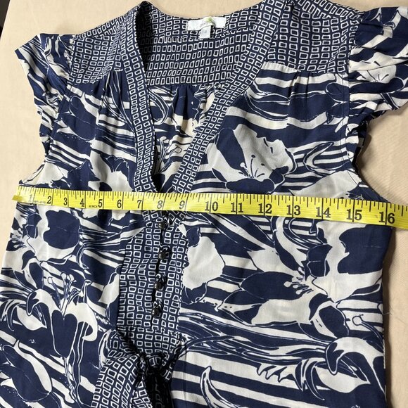 Anthropologie Top Womens Size 4 Blue White 100% Silk Floral - Picture 8 of 10